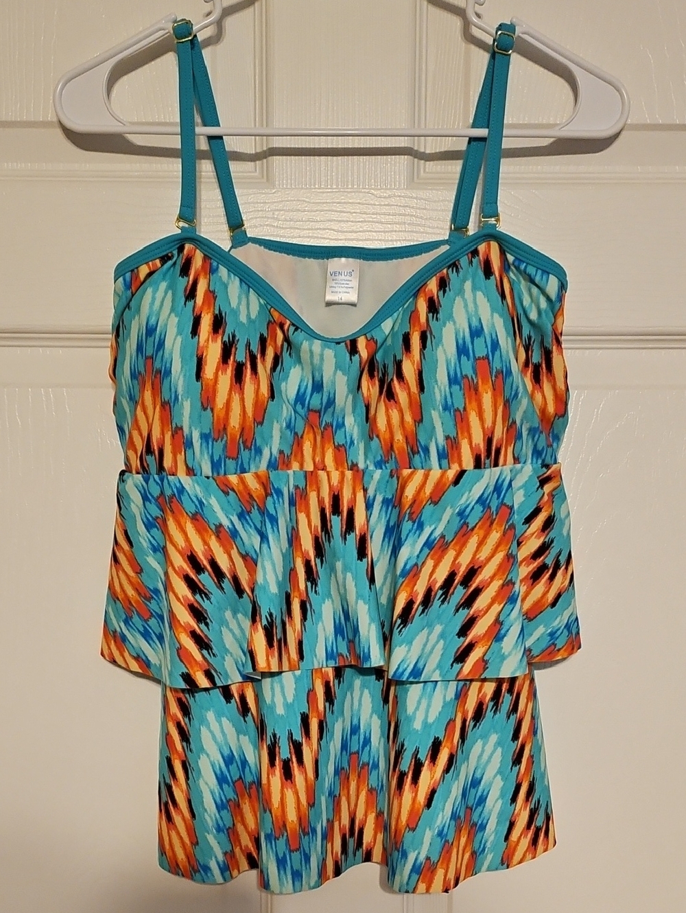 VENUS Turquoise and Orange Ikat Peplum Tankini